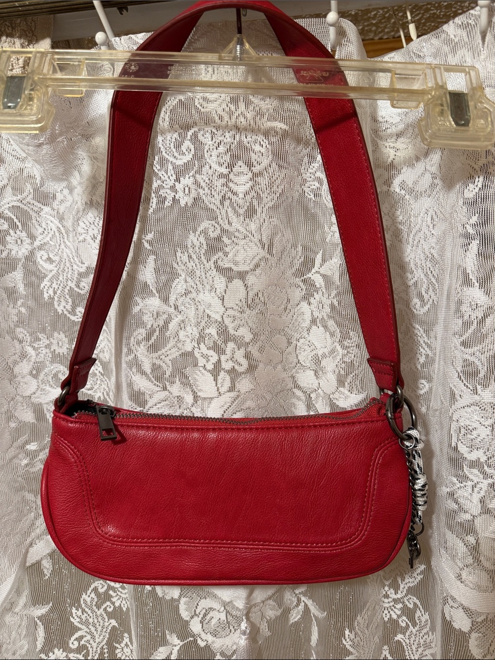 Red Faux Leather Shoulder Bag - Classic Women's Handbag